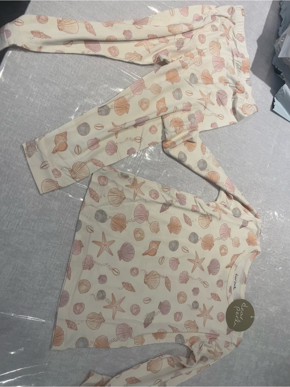 Dear peril  Kids Shell & Starfish Pajama Set in Cream and Pink